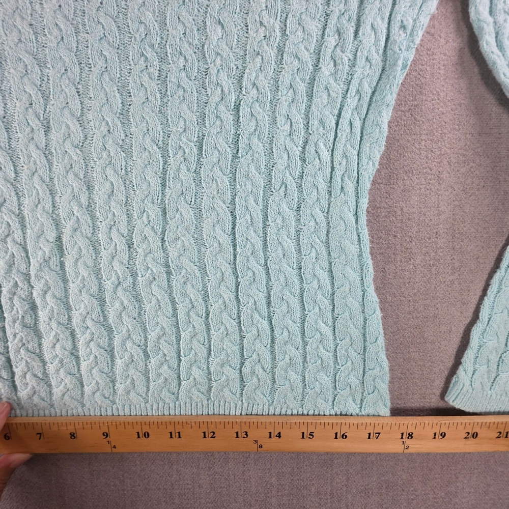 Talbots Sweater Womens Medium Petites Light Blue Cable Knit V-Neck Cotton Blend - Picture 6 of 16